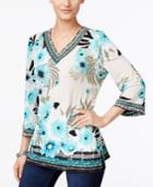 Jm Collection Floral-print Embellished Top, Only At Macy's