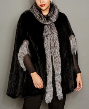 The Fur Vault Plus Size Fox-trim Knitted Mink Fur Cape