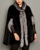 The Fur Vault Plus Size Fox-trim Knitted Mink Fur Cape