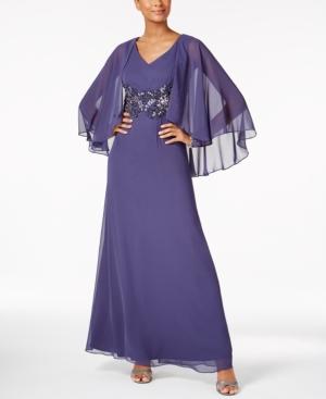 Alex Evenings V-neck Embellished Capelet Gown