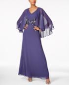 Alex Evenings V-neck Embellished Capelet Gown