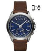 Ax Armani Exchange Men's Connected Brown Leather Strap Hybrid Smart Watch 44mm