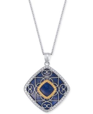 Lapis Lazuli (26mm) Filigree 18 Pendant Necklace In Sterling Silver & 14k Gold