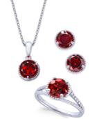 Rhodolite Garnet Rope-style Pendant Necklace, Stud Earrings And Ring Set (5 Ct. T.w.) In Sterling Silver