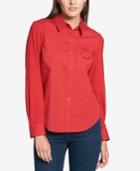 Tommy Hilfiger Cotton Logo-embroidered Blouse, Created For Macy's