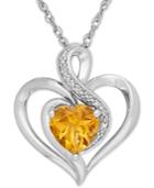 Citrine (1-1/10 Ct. T.w.) & Diamond Accent Heart Pendant Necklace In Sterling Silver