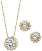 City By City Gold-tone Crystal Flower Pendant Necklace And Matching Earrings