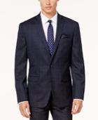 Bar Iii Men's Slim-fit Active Stretch Navy/tan Windowpane Suit Jacket, Created For Macy's