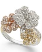 Effy Diamond Tri-tone Flower Ring In 14k Gold (5/8 Ct. T.w.)