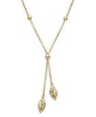 14k Gold Necklace, Diamond Cut Marquise Filigree Drop Lariat Pendant