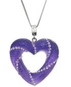 Sis By Simone I Smith Platinum Over Sterling Silver Necklace, Purple Crystal Cloud Open Heart Pendant
