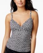 Swim Solutions Diamond Optics Printed Shirred Tummy-control Tankini Top Women's Swimsuit