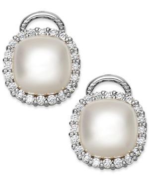 Majorica Sterling Silver Organic Man-made Pearl And Cubic Zirconia Stud Earrings