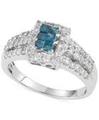 Blue And White Diamond Ring (1 Ct. T.w.) In 10k White Gold