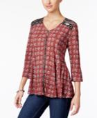 Style & Co Petite Mixed-print Swing Top, Only At Macy's