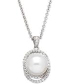 Honora Style Cultured Freshwater Pearl (10mm) & Swarovski Zirconia Pendant Necklace In Sterling Silver