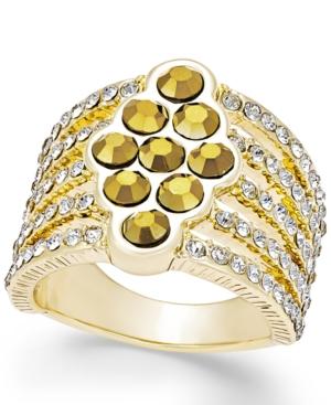 Inc International Concepts Gold-tone 5-row Pave And Yellow Crystal Ring, Only At Macy's