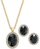 Charter Club Gold-tone Jet Crystal And Pave Pendant Necklace And Stud Earrings
