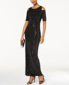 R & M Richards Sequined Glitter Cold-shoulder Dress