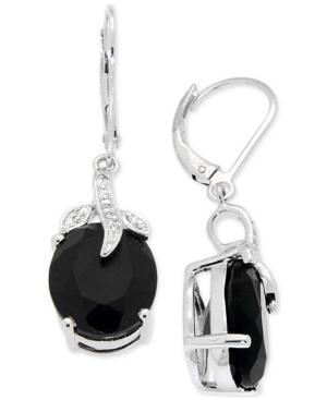 Onyx (12mm X 10mm) And Diamond Accent Drop Earrings In Sterling Silver