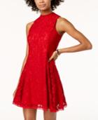 The Edit By Seventeen Juniors' Lace Mock-neck Fit & Flare Dress, Created For Macy's