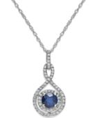 Sapphire (3/8 Ct. T.w.) And Diamond (1/4 Ct. T.w.) Pendant Necklace In 14k White Gold