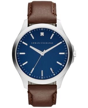 Ax Armani Exchange Men's Diamond Accent Dark Brown Leather Strap Watch 46mm Ax2181