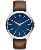 Ax Armani Exchange Men's Diamond Accent Dark Brown Leather Strap Watch 46mm Ax2181
