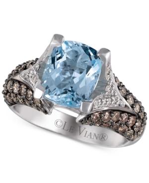 Le Vian Aquamarine (2-1/2 Ct. T.w.), Chocolate Diamond (1 Ct. T.w.) And White Diamond (1/5 Ct. T.w.) Ring In 14k White Gold
