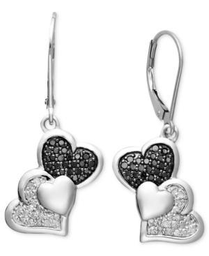 Treasured Hearts Diamond Earrings, Sterling Silver Black And White Diamond Heart Earrings (3/8 Ct. T.w.)