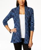Ny Collection Petite Marled Pointelle Trim Cardigan