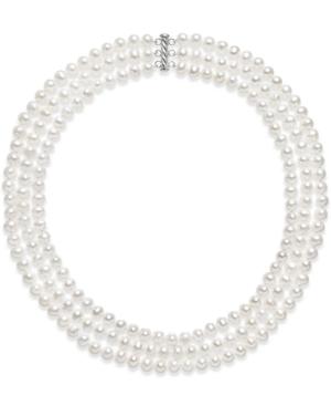 Belle De Mer Cultured Freshwater Pearl Three Layer Necklace (7-8mm)