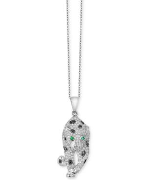 Effy Diamond (3/4 Ct. T.w.) & Emerald Accent Leopard Pendant Necklace In 14k White Gold