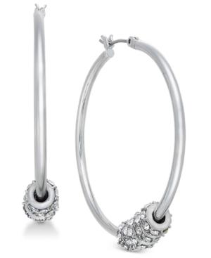 I.n.c. Silver-tone Pave Rondelle Bead Hoop Earrings, Created For Macy's