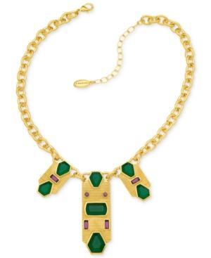 T Tahari Necklace, 14k Gold-plated Emerald And Amethyst-colored Crystal Deco Statement Necklace