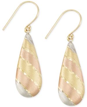 Tri-tone Teardrop Earrings In 14k Gold