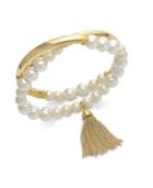 Anne Klein Gold-tone Imitation Pearls & Tassel Stretch Bracelet