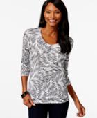 Karen Scott V-neck Printed Top, Only At Macy's