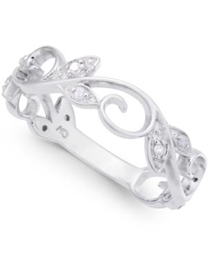 Diamond Vine & Leaf Ring (1/10 Ct. T.w.) In Sterling Silver