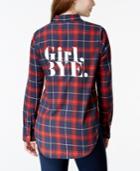 Polly & Esther Juniors' Back-graphic High-low Plaid Shirt