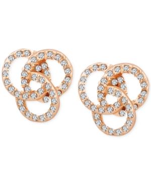 T Tahari Rose Gold-tone Pave Knot Stud Earrings