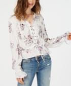 American Rag Juniors' Printed Lace-up Blouse, Created For Macy's
