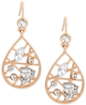 Inc International Concepts Rose Gold-tone Crystal Openwork Teardrop Drop Earrings, Only At Macy's