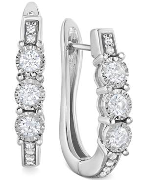 Trumiracle Diamond Three-stone Hoop Earrings (1/2 Ct. T.w.) In 10k White Gold
