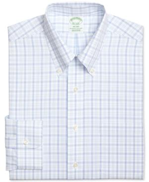 Brooks Brothers Men's Milano Extra Slim-fit Non-iron Blue Plaid Dress Shirt