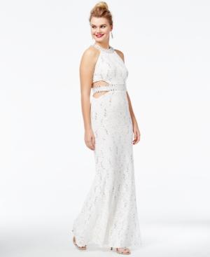 B Darlin Juniors' Cutout Sequined Lace Gown