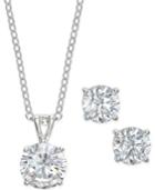 City By City Silver-tone Crystal Stud Earrings And Pendant Necklace