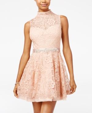 B Darlin Juniors' Embellished Lace Fit & Flare Dress