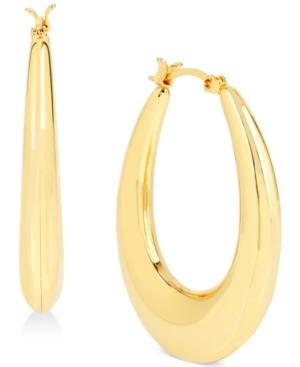 Touch Of Silver Oval Puffed Hoop Earrings In 14k Gold-plated Metal