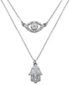 Giani Bernini Cubic Zirconia Evil-eye And Hamsa Double Layer Pendant Necklace In Sterling Silver, Only At Macy's